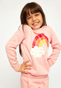 Baby Pink Fleece Sweatshirt with Rainbow Print