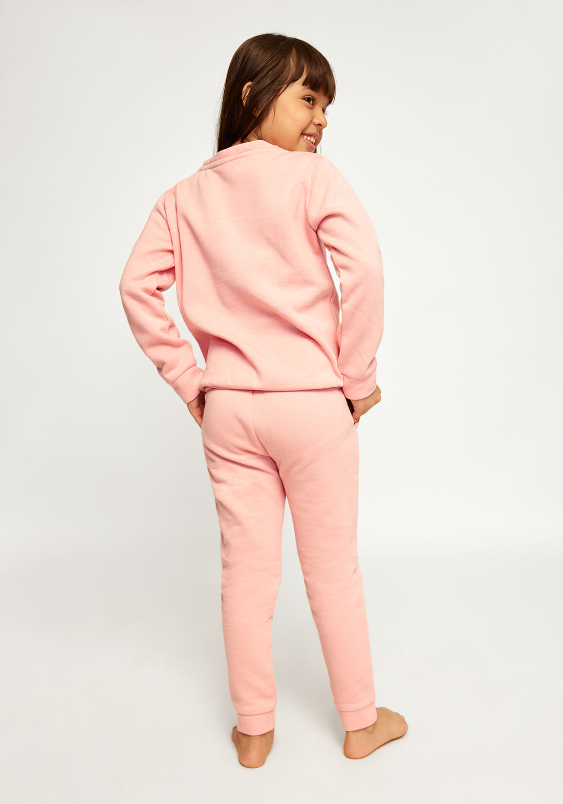 Baby Pink Fleece Sweatshirt with Rainbow Print
