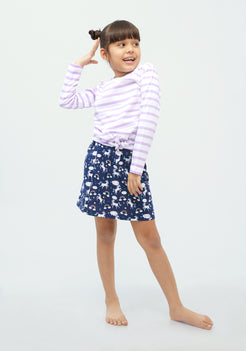 Stripe T-shirt with Multicolor Unicorn Printed skirt co-ord Set