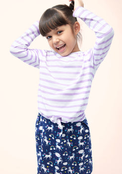Stripe T-shirt with Multicolor Unicorn Printed skirt co-ord Set