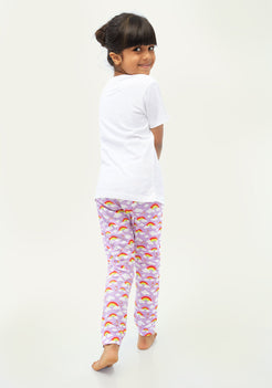 LILAC AND MULTICOLOR RAINBOW PRINT Tees + Track Pants