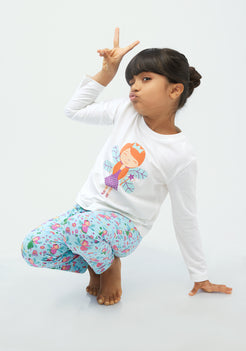 BLUE AND MULTICOLOR FAIRIES PRINT Tees + Track Pants
