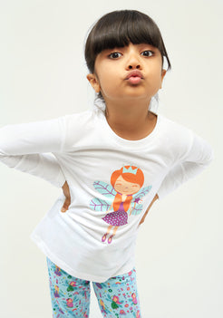 BLUE AND MULTICOLOR FAIRIES PRINT Tees + Track Pants