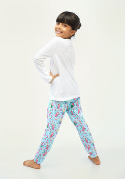 BLUE AND MULTICOLOR FAIRIES PRINT Tees + Track Pants