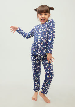 BLUE AND MULTICOLOR UNICORN PRINT LONG SLEEVE PAJAMA SET
