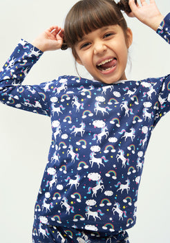 BLUE AND MULTICOLOR UNICORN PRINT LONG SLEEVE PAJAMA SET
