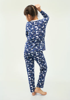 BLUE AND MULTICOLOR UNICORN PRINT LONG SLEEVE PAJAMA SET