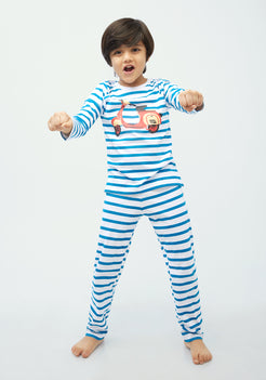STRIPE AND SCOOTER PRINT LONG SLEEVE PAJAMA SET