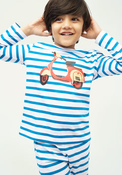 STRIPE AND SCOOTER PRINT LONG SLEEVE PAJAMA SET
