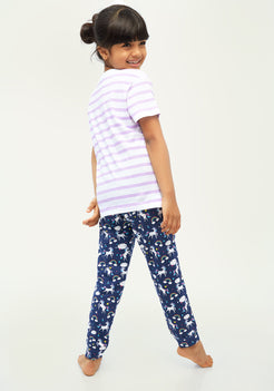 BLUE AND MULTICOLOR UNICORN PRINT Tee+Tights Set