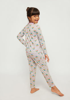 Hearts on My Sleeve Print Collared Night Wear Set