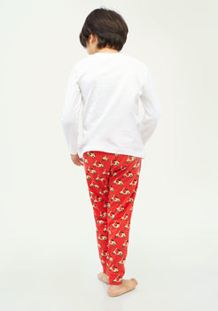 RED, BLACK AND YELLOW SCOOTER PRINT Long sleeve tee plus pant in knit