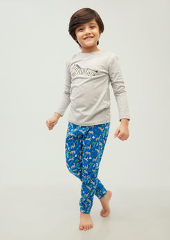 BLUE, BLACK AND WHITE ZEBRA PRINT Long sleeve tee plus pant in knit