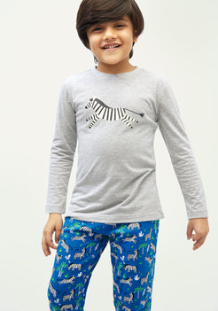 BLUE, BLACK AND WHITE ZEBRA PRINT Long sleeve tee plus pant in knit