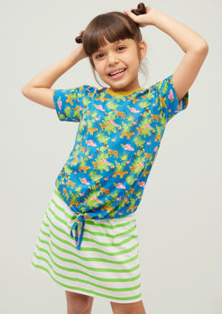 Safari Blue Print T-shirt with Solid Color Skirt Coord Set