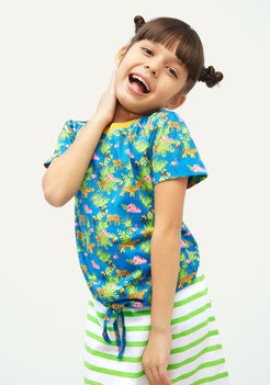 Safari Blue Print T-shirt with Solid Color Skirt Coord Set