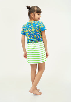 Safari Blue Print T-shirt with Solid Color Skirt Coord Set