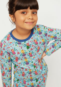 MULTICOLOR FAIRY PRINT LONG SLEEVE PAJAMA SET