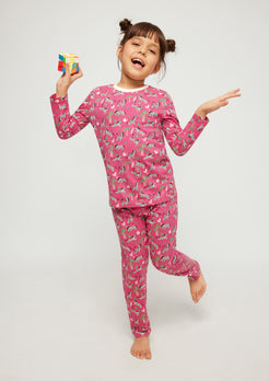 PINK, WHITE AND BLACK ZEBRA PRINT LONG SLEEVE PAJAMA SET