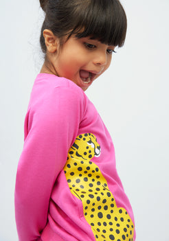 Hot Pink Terry Sweatshirt with Leopard Print