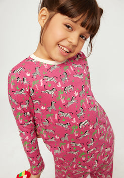 PINK, WHITE AND BLACK ZEBRA PRINT LONG SLEEVE PAJAMA SET