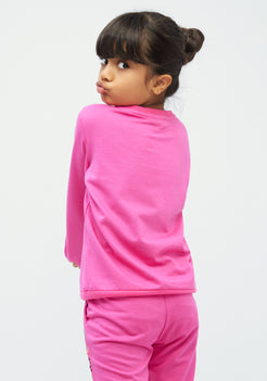 Hot Pink Terry Sweatshirt with Leopard Print