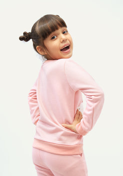 Baby Pink Fleece Sweatshirt with Rainbow Print