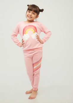 Baby Pink Fleece Sweatshirt with Rainbow Print