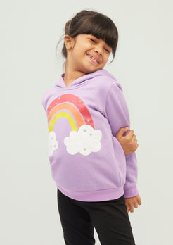 Lilac Fleece Hoodie with Rainbow Print