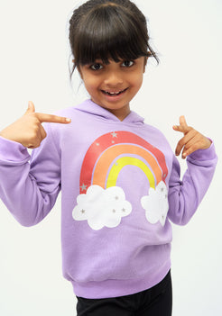 Lilac Fleece Hoodie with Rainbow Print
