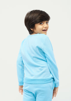 Aqua Blue Fleece Sweatshirt with Dino Print