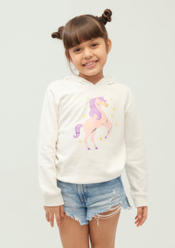 White Terry Hoodie with Unicorn Print