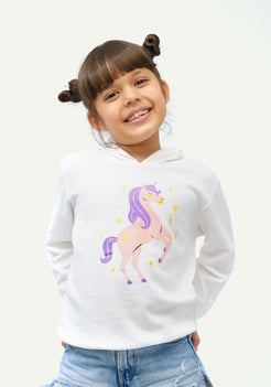 White Terry Hoodie with Unicorn Print