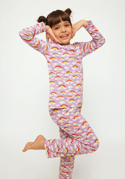 LILAC AND MULTICOLOR RAINBOW PRINT LONG SLEEVE PAJAMA SET
