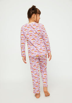 LILAC AND MULTICOLOR RAINBOW PRINT LONG SLEEVE PAJAMA SET