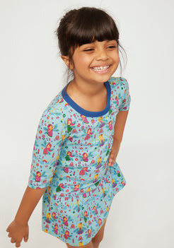 MULTICOLOR FAIRIES PRINT FIT AND FLARED DRESS