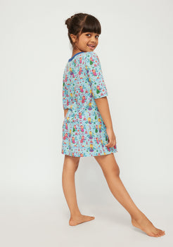 MULTICOLOR FAIRIES PRINT FIT AND FLARED DRESS