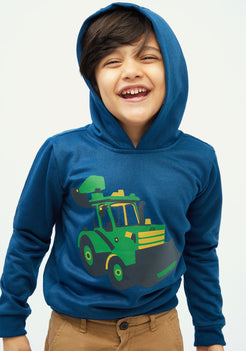 Royal Blue Fleece Hoodie with Tractor Print