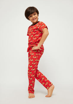 RED, YELLOW AND BLACK SCOOTER PRINT SHORT SLEEVE PAJAMA SET