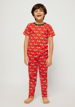RED, YELLOW AND BLACK SCOOTER PRINT SHORT SLEEVE PAJAMA SET