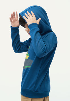 Royal Blue Fleece Hoodie with Tractor Print