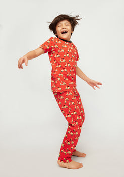 RED, YELLOW AND BLACK SCOOTER PRINT SHORT SLEEVE PAJAMA SET