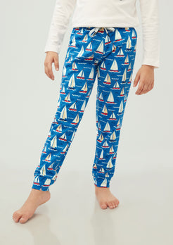 RED, WHITE AND BLUE BOAT PRINT KNITTED PANTS