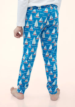 RED, WHITE AND BLUE BOAT PRINT KNITTED PANTS
