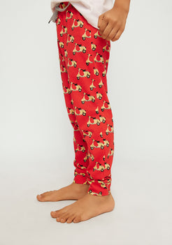 RED, YELLOW AND BLACK SCOOTER PRINT KNITTED PANTS