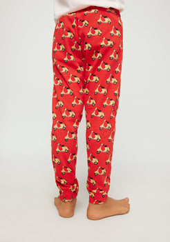 RED, YELLOW AND BLACK SCOOTER PRINT KNITTED PANTS