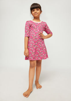 PINK, BLACK AND WHITE ZEBRA PRINT FIT AND FLARED DRESS