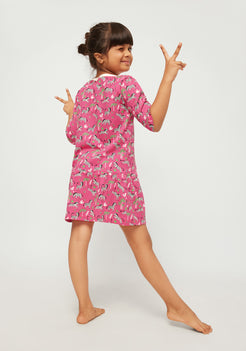 PINK, BLACK AND WHITE ZEBRA PRINT FIT AND FLARED DRESS