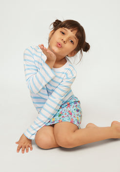 Stripe T-shirt with Multicolor Fairies Printed skirt co-ord Set