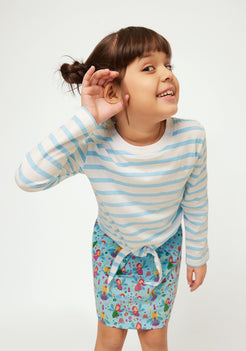 Stripe T-shirt with Multicolor Fairies Printed skirt co-ord Set